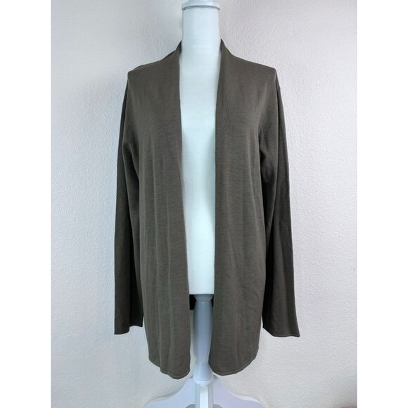 Eileen‎ Fisher women's large grey brown open front cardigan silk blend stretch - Picture 1 of 7
